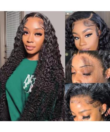 Peapine Water Wave Lace Front Wigs Human Hair Pre Plucked 160% Density Wet and Wavy Human Hair Wigs for Black Women 13x4 HD Transparent Lace Frontal Wigs with Baby Hair Natural Black 22 Inch