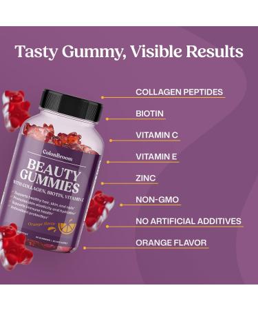 ColonBroom Beauty Biotin & Collagen Gummies with Vitamin C | Hair Skin and Nails Vitamins for Women & Men Beauty Supplement for Hair Health Collagen Peptides Gummies (Orange Flavor 30 Day Supply) - Buy Online on GoSupps.com