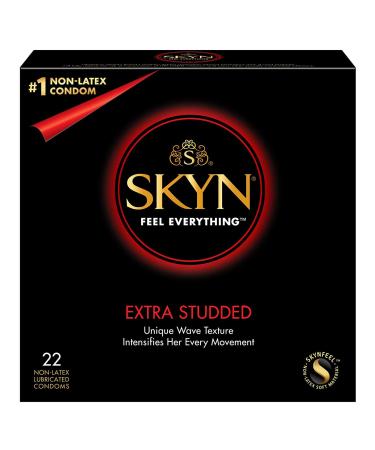 SKYN Extra Studded Condoms Non-Latex Ultra Thin Natural Feel with SKYNFEEL Technology 22 Count Box 22 Count (Pack of 1)