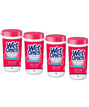 Wet Ones Antibacterial Hands & Face Wipes Fresh Scent 40 Count Canister (Pack of 4)