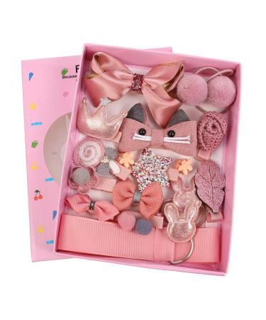 18 Pieces Children Hair Bow Clips Set Little Girl Kid Hair Pin Hair Accessories for Christmas Birthday Children's Day Gift (Pink)