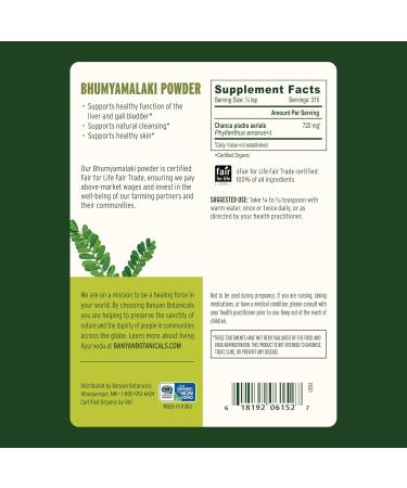 Banyan Botanicals Bhumyamalaki Powder Organic Liver Health Supplement* Phyllanthus spp. for Natural Detoxification & Cleansing of The Liver* 1/2 Pound Non GMO Sustainably Sourced Vegan 8 Ounce (Pack of 1) - Buy Online on GoSupps.com