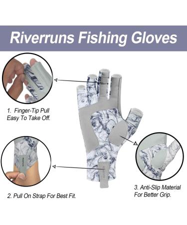 Riverruns UPF 50+ Fingerless Fishing Gloves - UV Protection for Men and Women - Ideal for Fishing, Boating, Kayaking, Hiking, Running, Cycling, and Driving - Medium Fishwater Camoblue - Buy Online on GoSupps.com