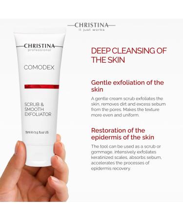 Christina Comodex Scrub & Smooth Exfoliator 75ml - Fight Oiliness Pores & Dark Spots for Even-Toned Skin - Buy Online on GoSupps.com