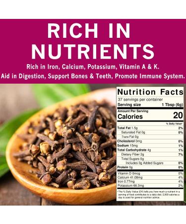 Spices Village Whole Cloves 7 oz - Kosher, All Natural Dried Clove Buds - Gluten Free, Non GMO - Ideal for Food, Tea, Potpourri - KETO Friendly - Resealable Bulk Bag - Buy Online on GoSupps.com