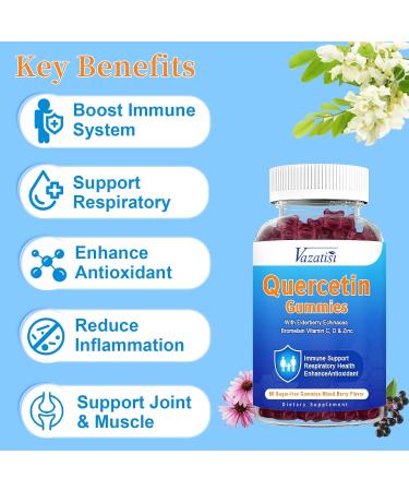 2 Pack Quercetin with Bromelain Gummies, Quercetin 1200MG with Vitamin C Zinc & Elderberry for Immune System & Allergy, Chewable & Vegan Gummies, Mixed Berry Flavor 120 Cts 60 Count (Pack of 2) - Buy Online on GoSupps.com