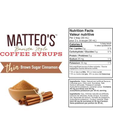 Matteo's Barista Style Sugar-Free Coffee Syrup Brown Sugar Cinnamon Flavor Zero Calories and Sugar Keto Friendly Ideal for Lattes Cappuccinos Espresso Americano Indulgent Taste 25.4 Oz 2-Pack 750 ml (Pack of 2) - Buy Online on GoSupps.com