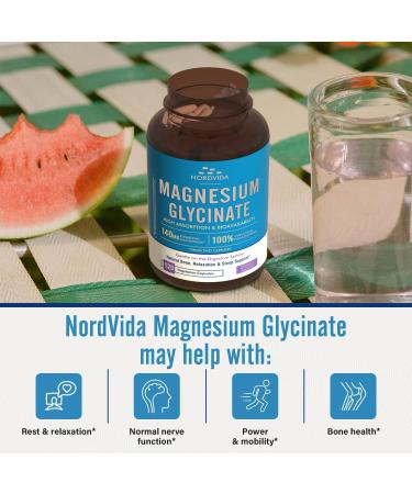 NordVida Magnesium Glycinate, 140 mg Elemental Magnesium Per Serving, Non Buffered, Max Absorption, Nerve Health & Relaxation Support, 120 Vegetarian Caps - Buy Online on GoSupps.com