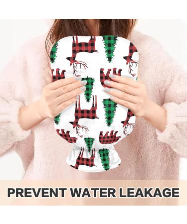 Buffalo Plaid Deer Christmas Hot Water Bottle | Pain Relief & Heat Therapy | 1L Heating Pillow Cover - Buy Online on GoSupps.com