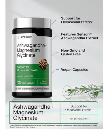 Horb ach Ashwagandha and Magnesium Glycinate | 120 Vegan Capsules | Support Supplement for Stress | Non-GMO Gluten Free - Buy Online on GoSupps.com