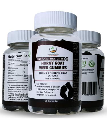 Potent Horny Goat Weed Gummies for Men & Women-Natural Energy Booster, Performance support, Stamina, Drive - 1000MG Maximum Strength with Maca, Tongkat Ali and Saw Palmetto-60 Gummies-Made in USA