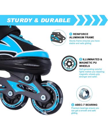 Full Light Up Wheels Inline Skates for Kids - Adjustable Roller Blades for Girls Boys, Toddler to Adult Sizes - Indoor Outdoor Skating in Blue - Medium Size (2Y-5Y US) - Buy Online on GoSupps.com