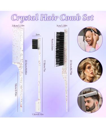 Hair Brush Comb Set Slick Back Hair Brush Edges Brush Set Dazzling Colourful Crystal Bristle Hair Brush Teasing Brush Rat Tail Hair Comb Back Combing Brushes for Hairdresser Women - Buy Online on GoSupps.com
