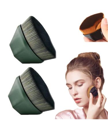 Brochas De Maquillaje para Base Flat Top Kabuki Foundation Brush Maquillaje Con Tapa Plana Cepillo Momma Brush Makeup Foundation Makeup Brush for Women (Green * 2)