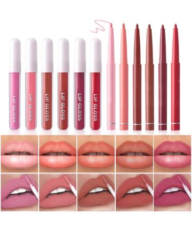 G n rique Lip Liner Set Non-Stick Lipstick Long-Lasting Lip Liner Matte Lip Liner Long-Lasting Lipstick Ideal For Achieving Stunning Lip Beauty For Daily Wear With 0.5gx6 Pieces+2.8mlx6 Pieces