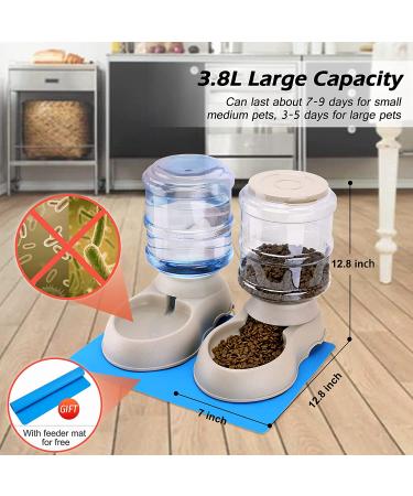 2 Pack Automatic Cat Feeder & Water Dispenser Set with Food Mat - 1 Gallon x 2 - for Small to Medium Pets - Cream - Buy Online on GoSupps.com