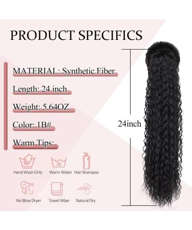 24 inch Long Curly Drawstring Ponytail Extension - Synthetic Hairpiece for Women in 1B# 24 inch - Buy Online on GoSupps.com