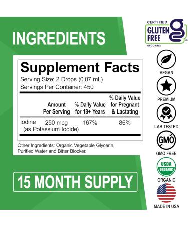 Iodine Liquid Drops Potassium Iodide - 1 Year Supply Pure Clear Organic Iodine Drops Supplement Plus Thyroid Support - Organic Potassium Iodide Liquid Supplement Tincture Thyroid Supplements 1 Fl Oz - Buy Online on GoSupps.com