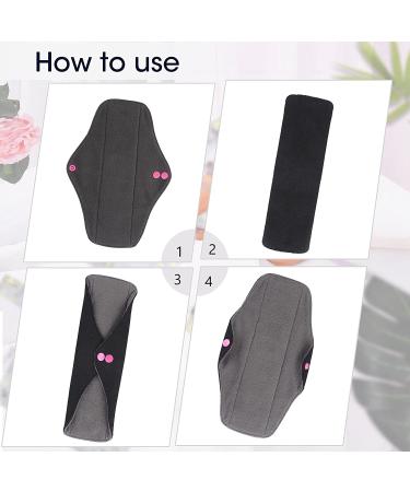 Rovtop 10 Pcs Reusable Black Cloth Menstrual Pads with Bamboo Charcoal Layer - Washable Sanitary Napkins in 4 Sizes + Mini Waterproof Bag - Buy Online on GoSupps.com