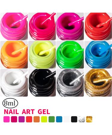 Nail Gel Polish Liner Gel Nail Art 2 Colors Liner Gel Art Set Soak Off Shimmer Nail Polishes For Drawing Lines Color Painting UV Liner Gel For Women Festival (D) - Buy Online on GoSupps.com