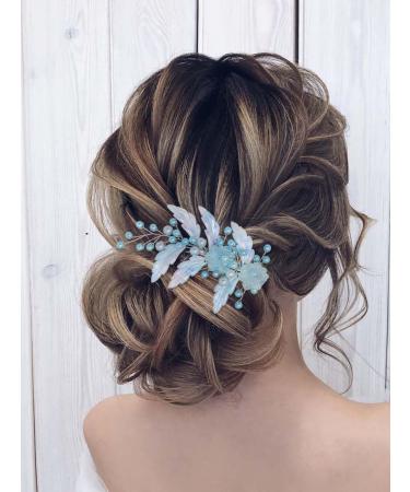 IYOU Blue Bridal Hair Clips Pearl Leaf Mermaid Hair Piece Flower Wedding Communion Barrette Hair Accessories for Women and Girls - Buy Online on GoSupps.com
