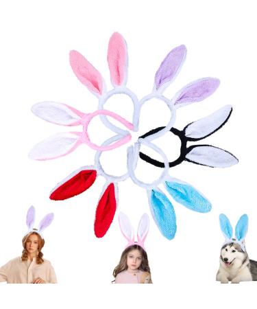 Candygirl 6pcs Fluffy Bunny Ear headbands for Women Girls Plush Rabbit Ear Headbands Easter Costume Bunnys Ear Head Band for Kids Adults Party Supplies 6colors