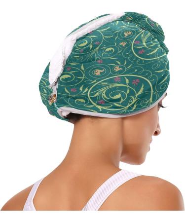 Green Wildflowers Leaf Dry Hair Cap | Quick Drying Towel Set with Button Headband | Super Absorbent & Comfortable - Buy Online on GoSupps.com
