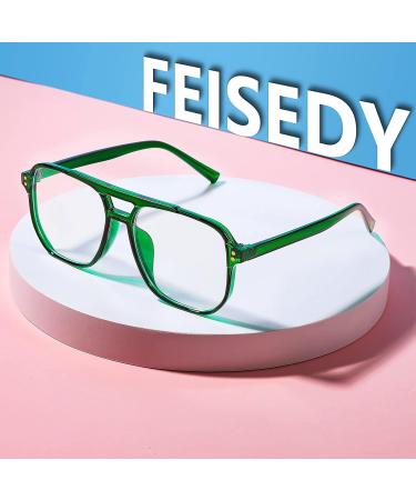 Feizedy Retro 70s 80s Blue Light Filter Glasses for Women & Men | Computer & Gaming Glasses B2866 - 54mm Green - Buy Online on GoSupps.com