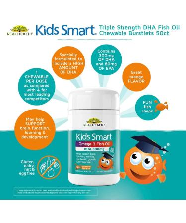 Real Health Kids Smart DHA Omega-3 Chewables - 50 Count | Supports Child Brain Health | Natural Supplement - Buy Online on GoSupps.com