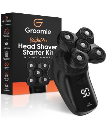 Groomie Cordless Bald Head Shavers for Men BaldiePro Head Grooming Starter Kit - Includes Ergonomic BaldiePro Head Shaver SmoothShave Blade 2.0 Cleaning Brush Charging Cable & User Manual BaldiePro Starter Kit