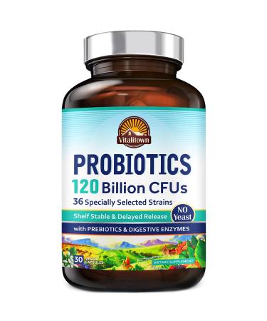 Vitalitown Probiotics 120 Billion CFUs with 36 Strains and Digestive Enzymes - 30 Veg Caps