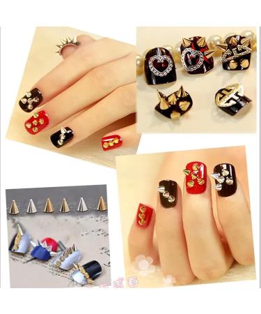 24 Grid 3D Cone Nail Art Charms - Metal Rivet Studs & Spike Jewels for DIY Nail Decorations - Gold & Silver Set - Buy Online on GoSupps.com