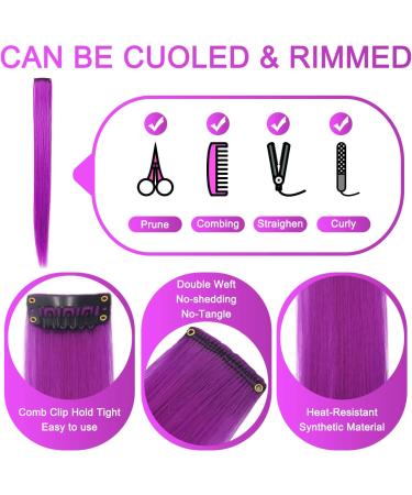 Rhyme 9 PCS 21 Straight Purple Hair Extensions Clip In/On - MultiColors Hairpieces for Women/Girls - Perfect Mothers Day Gift - Buy Online on GoSupps.com