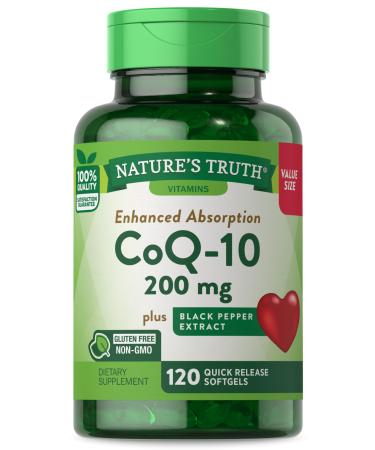 Nature's Truth CoQ10 200mg | 120 Softgels | High Absorption | Non-GMO & Gluten Free Coenzyme Supplement | with Black Pepper Extract