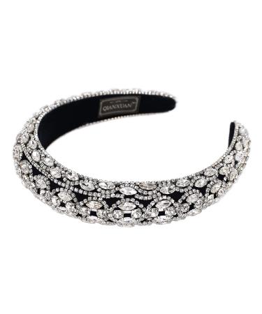 QIANXUAN Crystal Rhinestone White Pearl Headband for Women and Girls | Handmade Padded Velvet Hairband with Jewelry Chain | Elegant Retro Diamond Hair Accessories - Buy Online on GoSupps.com