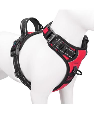 PHOEPET No Pull Dog Harness for Small Dogs Reflective Vest with Adjustable Front Clip with Handle 2 Metal Rings 3 Buckles Easy to Put on and Take Off (L Red) red L