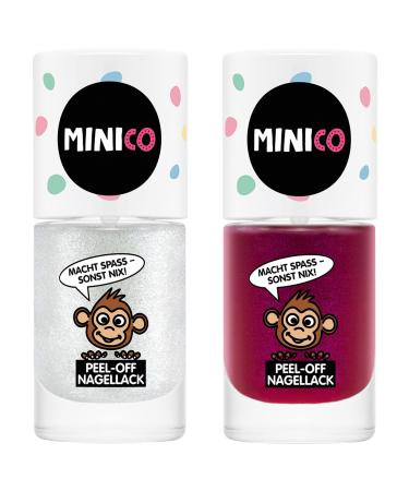 Minico Premium Kinder Nailack 2 Set Glitzer and Pink pull-out dermatological-tested child-friendly sustainable vegan water base peel-off removable 2 pack nail polish glitter & pink  - Buy Online on GoSupps.com