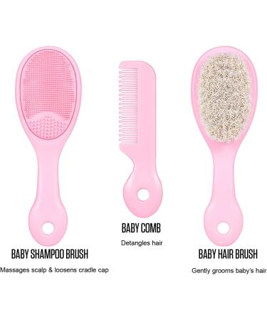 BRADYS HOUSE 3 Piece Baby Hair Brush and Comb Set - Pink for Newborns and Toddlers - Buy Online on GoSupps.com