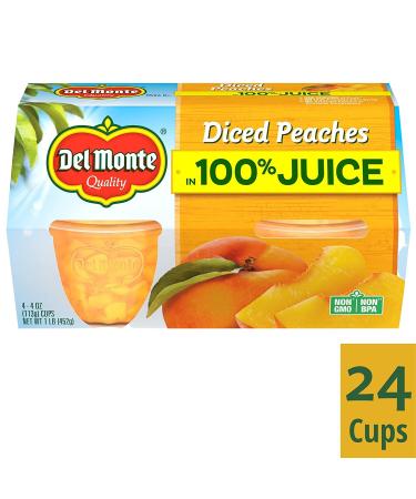 Del Monte Diced Peaches Fruit Cup Snacks - 24 Pack, 4 oz Cup, 100% Fruit Juice, Yellow Cling Peaches - Buy Online on GoSupps.com