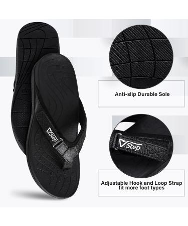 V.Step Adjustable Orthopedic Flip Flops with Arch Support | Plantar Fasciitis Sandals - Black M10/W11 - Buy Online on GoSupps.com