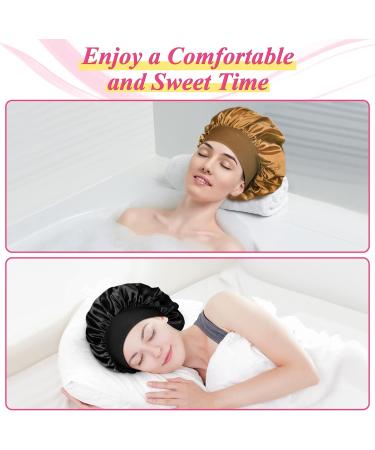 4pcs Satin Silk Bonnet Set for Curly Hair - Night Sleep Cap for Women (Black Red Gold Silver) - Buy Online on GoSupps.com