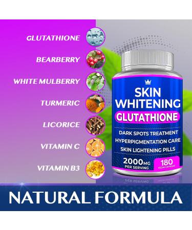 Glutathione Whitening Pills - 2000mg 180 Capsules - Skin Lightening, Dark Spot Remover, Hyperpigmentation Treatment - Buy Online on GoSupps.com