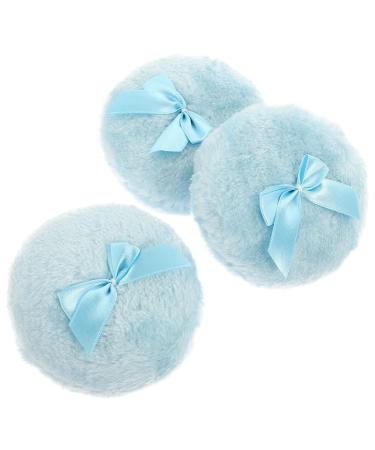 Beavorty Items Items Items Large Fluffy Powder Puff 3 Pieces Round Powder Loose Puff with Ribbon Bow Handle for Body Face Face Powder Face Powder Face Powder Sky-blue