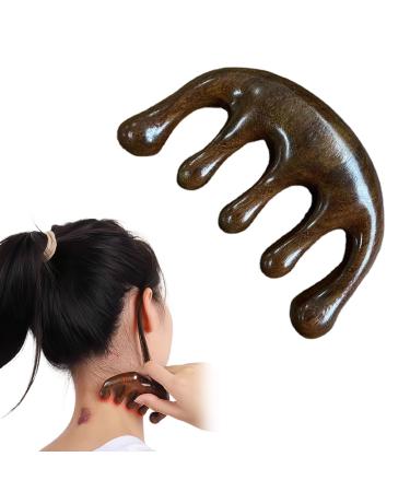 Massage comb made of wood with a wide tooth head massage wood massage comb round tooth comb gua Sha five tooth meridian massage comb five tooth meridian massage comb head massage wood massage comb