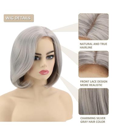 SEVENCOLORS Short Gray Bob Wigs for Women - Lace Front Silver Grey Synthetic Wig | Natural Looking Grey Wavy Hair for White Women - Buy Online on GoSupps.com