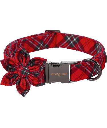 Aring Pet Christmas Dog Hales Band soft dog collar with flower adjustable cotton red plaid flower dog collar with metal buckle for small medium -sized boys and girls dogs S C: red / black checkered