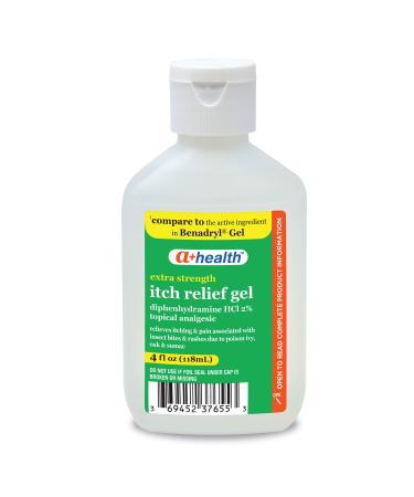A+Health Extra Strength Itch Relief Gel, Diphenhydramine HCl 2% Topical Analgesic, Made in USA, 4 Ounces, Clear