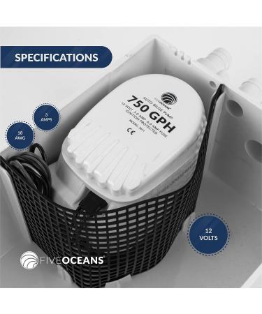Five Oceans 750 GPH 12V Shower Sump Pump Drain System Kit with Multiple Inlet Ports and Clear Cover - FO3611 - Buy Online on GoSupps.com