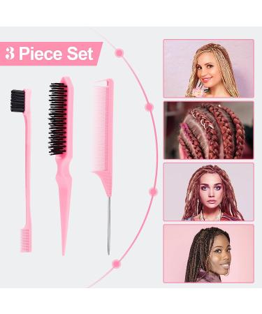 SWEET VIEW 3 Pcs Hair Brush Set with Edge Brush, Bristle Brush, Rat Tail Comb - Pink Smoothing Kit for Baby Hair & Flyaways - Buy Online on GoSupps.com