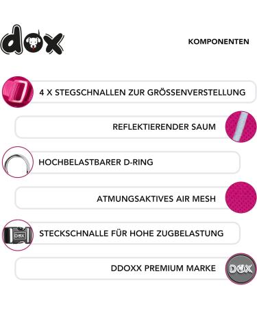 DDOXX Reflecting Airmesh Step-In Dog Harness Adjustable Pink Harness for All Sizes | M (Neck: 26-36 cm Breast: 36-50 cm) International Shipping Available - Buy Online on GoSupps.com